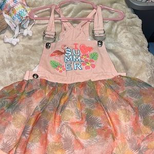 🦩🌺Peach Flamingo “I love summer” overall tutu dress🌺🦩